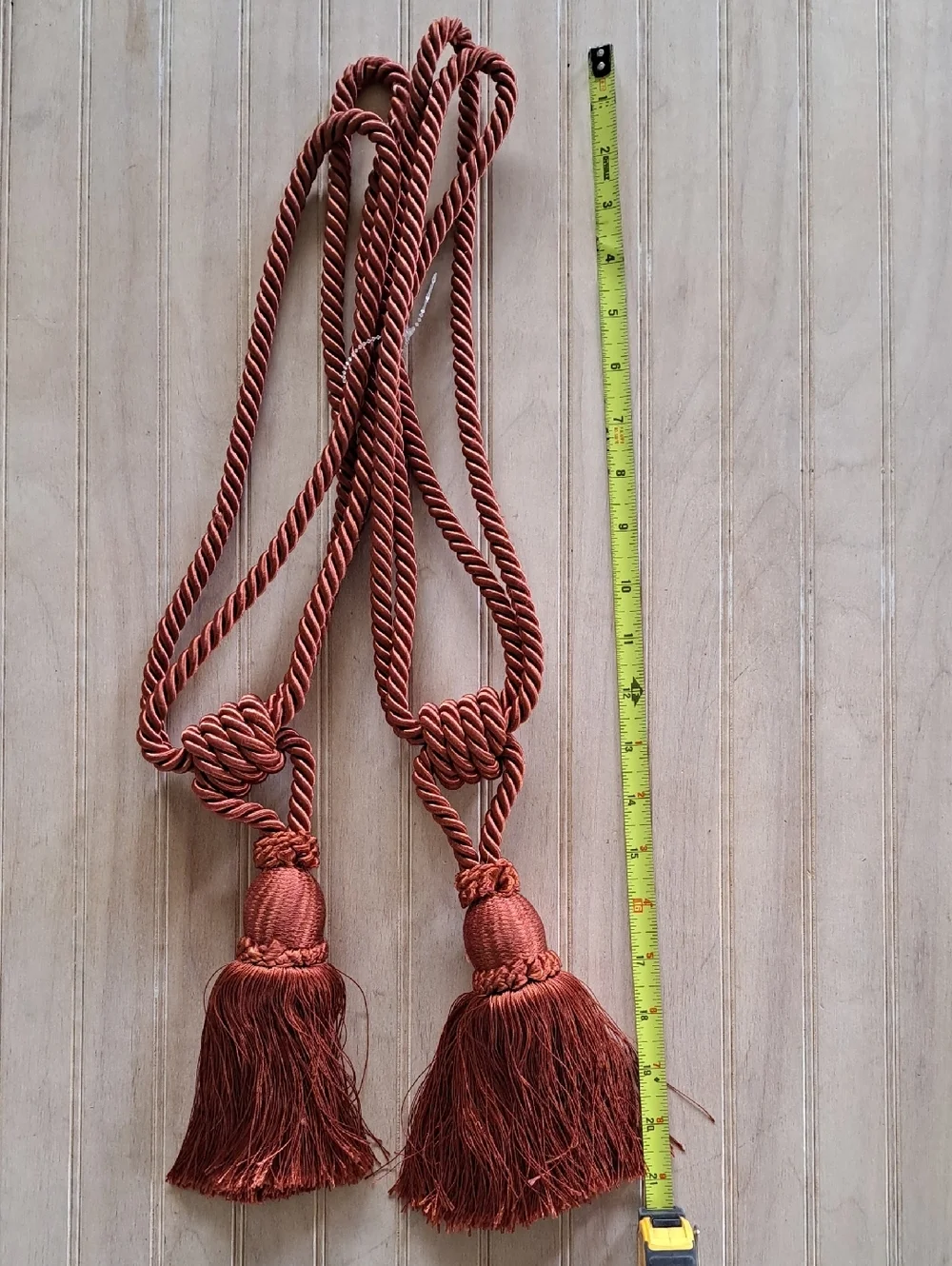 NEW Set of 2 Decorative Curtain Tiebacks Tassels Rust Burnt Orange Rope Boho